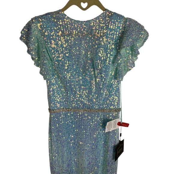 Mac Duggal 0 Dress Sequined High Neck Flutter Sleeve Gown Mermaid Illusion 26942 - Picture 2 of 16